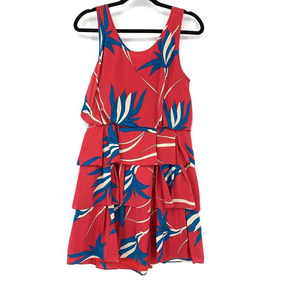 Anthropologie Sariah Tiered Sleeveless A-Line Dress Sz 8 Red Blue White Silk NEW - Picture 1 of 7